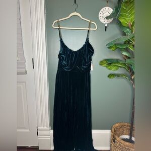 Solid Velvet Scoop Neckline Gold Chain Straps Sleeveless Jumpsuit Plus Size